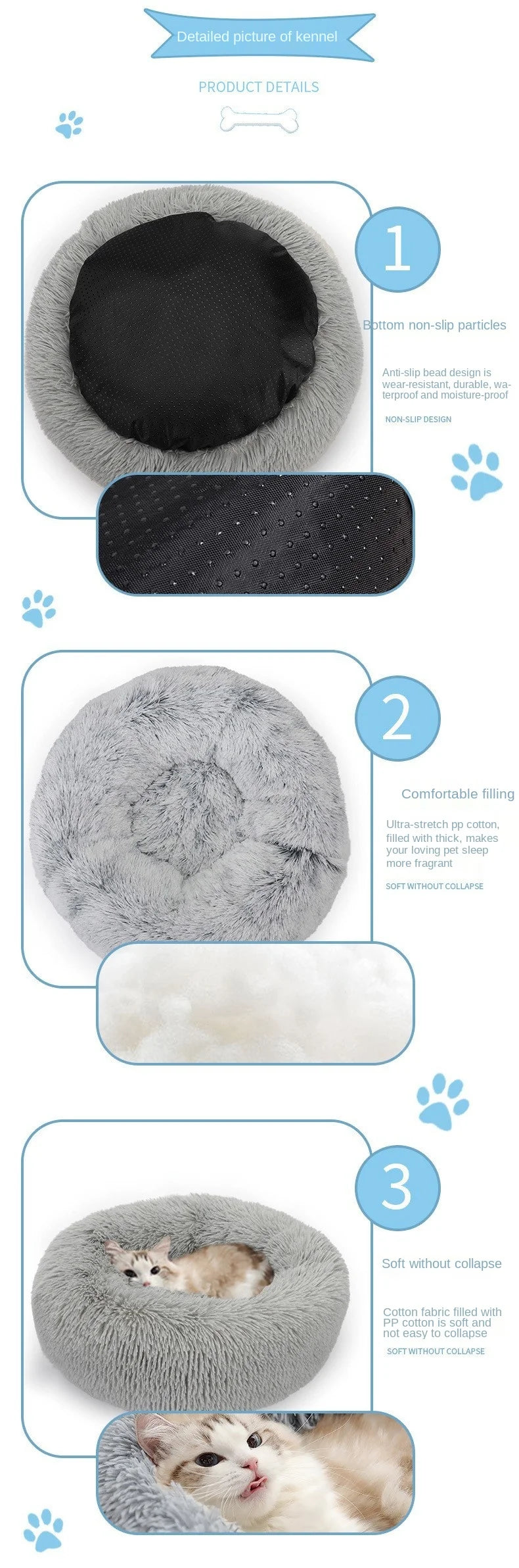 Plush Pet Bed for Dog, XXL Round Mat for Small and Medium Pets