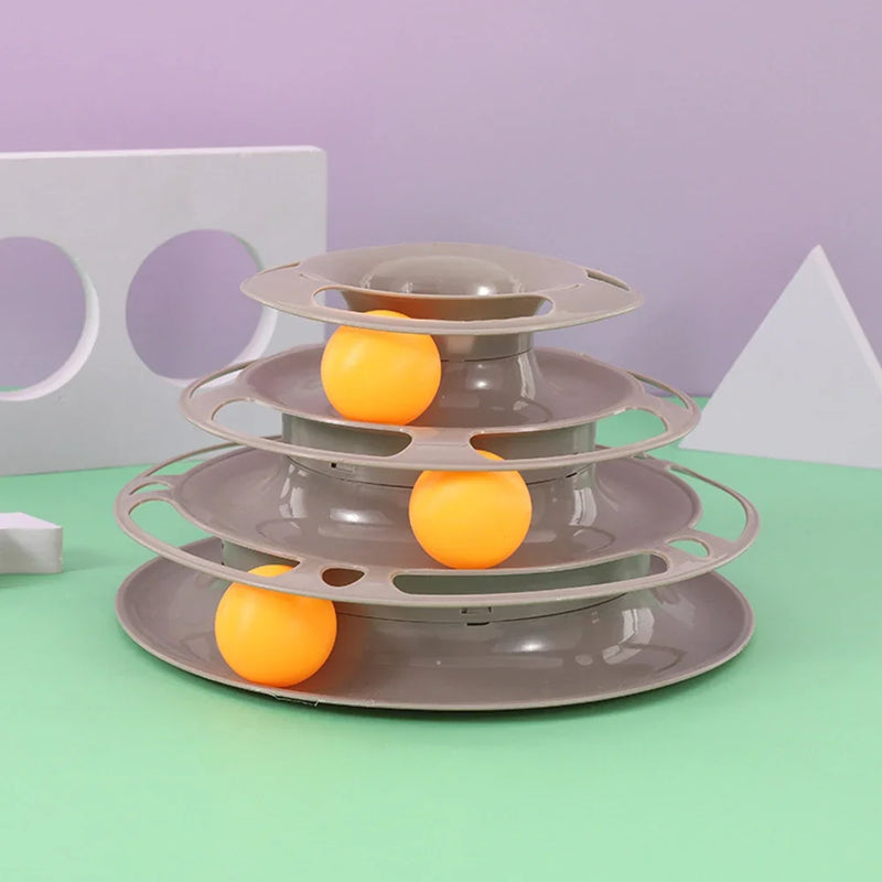 Interactive Tower Cat Toy Turntable Roller Balls