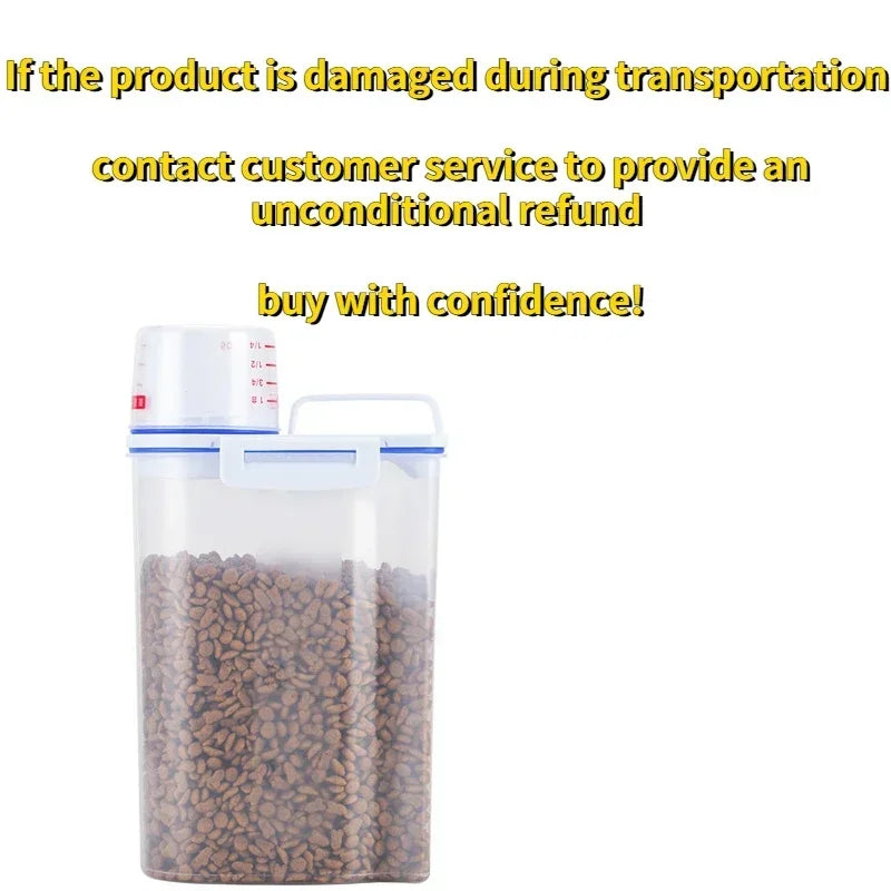 Pets Food Pail Plastic Storage Tank with Measuring Cup Container