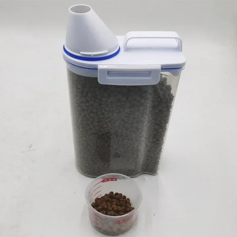 Pets Food Pail Plastic Storage Tank with Measuring Cup Container