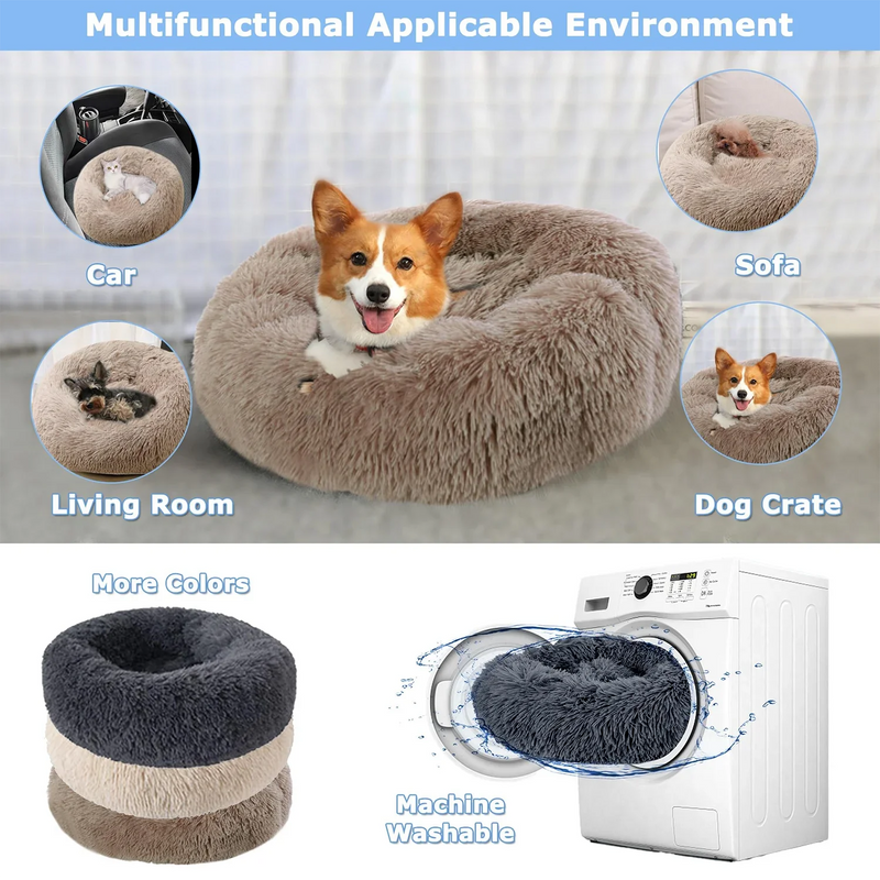 Super Soft Pet Bed Plush Full Size Washable Donut Comfortable Sleeping Artifact