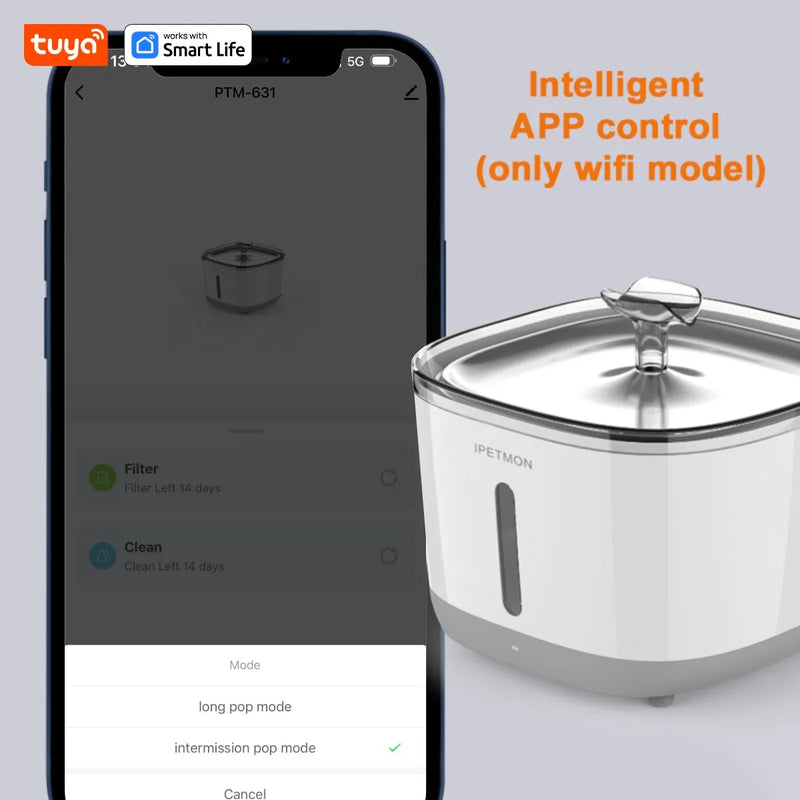 Smart App Pet Water Fountain,Automatic Water Dispenser with Bowl