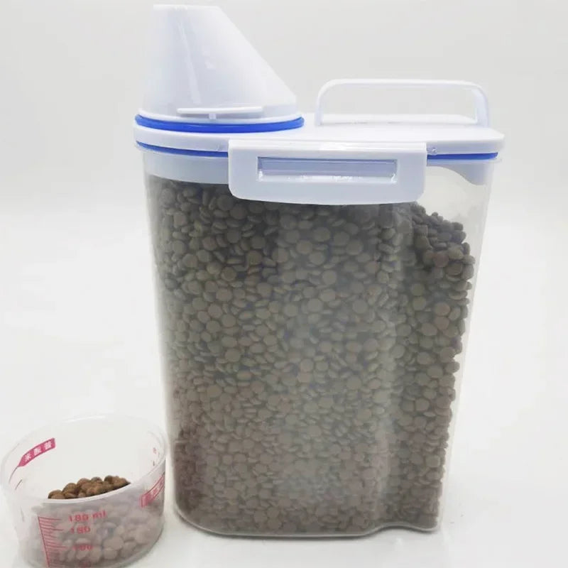 Pets Food Pail Plastic Storage Tank with Measuring Cup Container