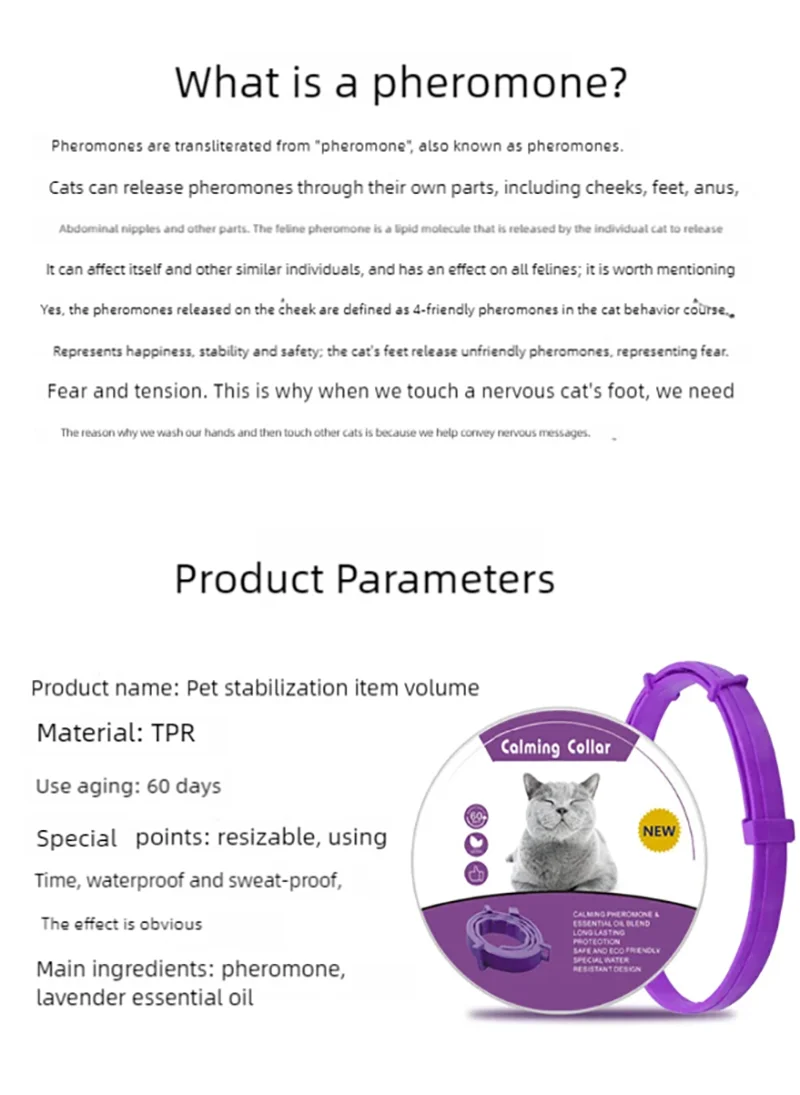 Pet calming collar with pheromone to relieve anxiety, adjustable and comfortable size