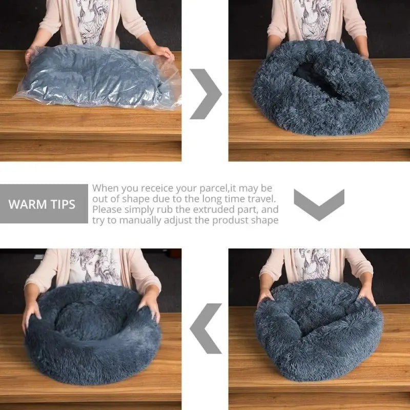Super Soft Pet Bed Plush Full Size Washable Donut Comfortable Sleeping Artifact
