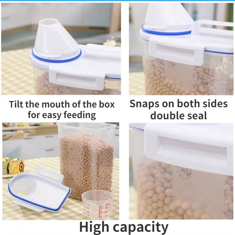 Pets Food Pail Plastic Storage Tank with Measuring Cup Container