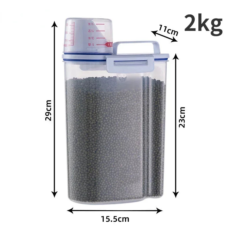 Pets Food Pail Plastic Storage Tank with Measuring Cup Container