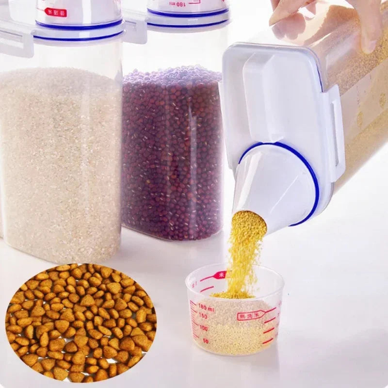 Pets Food Pail Plastic Storage Tank with Measuring Cup Container