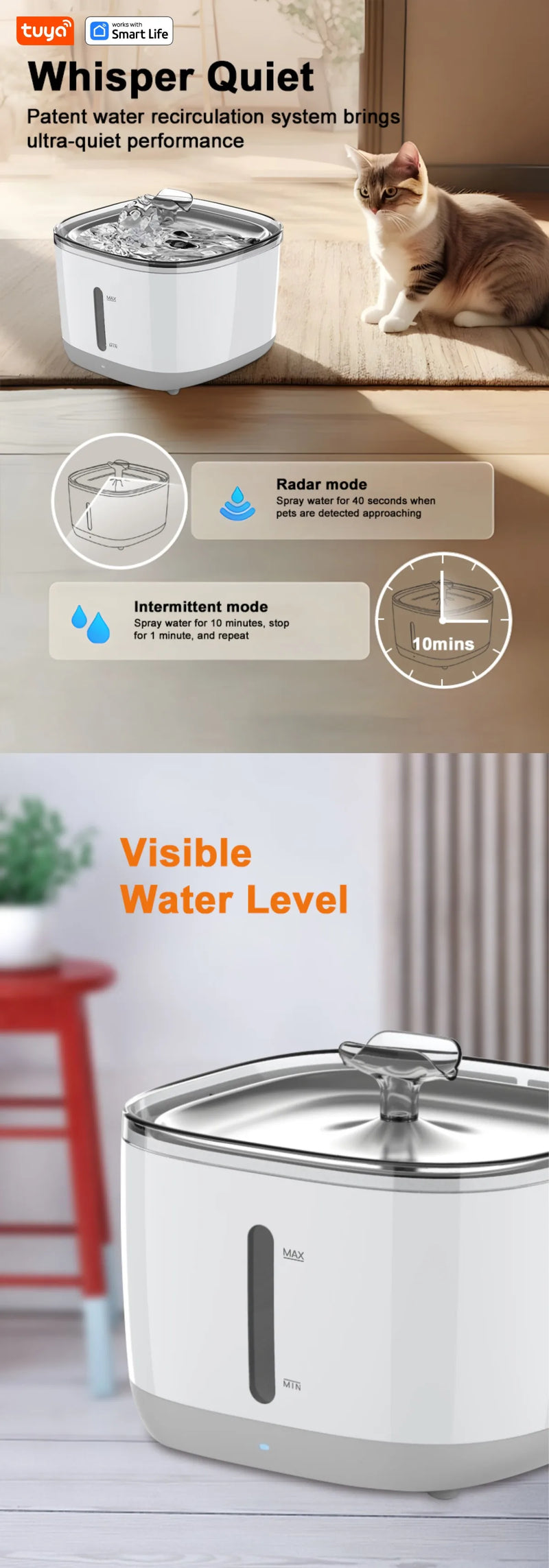 Smart App Pet Water Fountain,Automatic Water Dispenser with Bowl