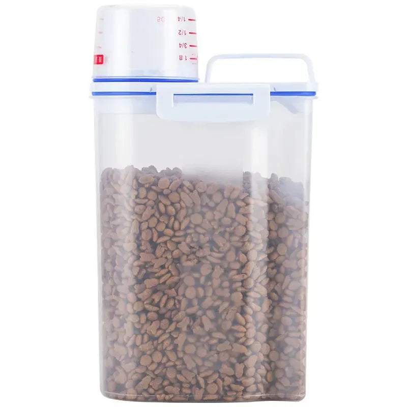 Pets Food Pail Plastic Storage Tank with Measuring Cup Container